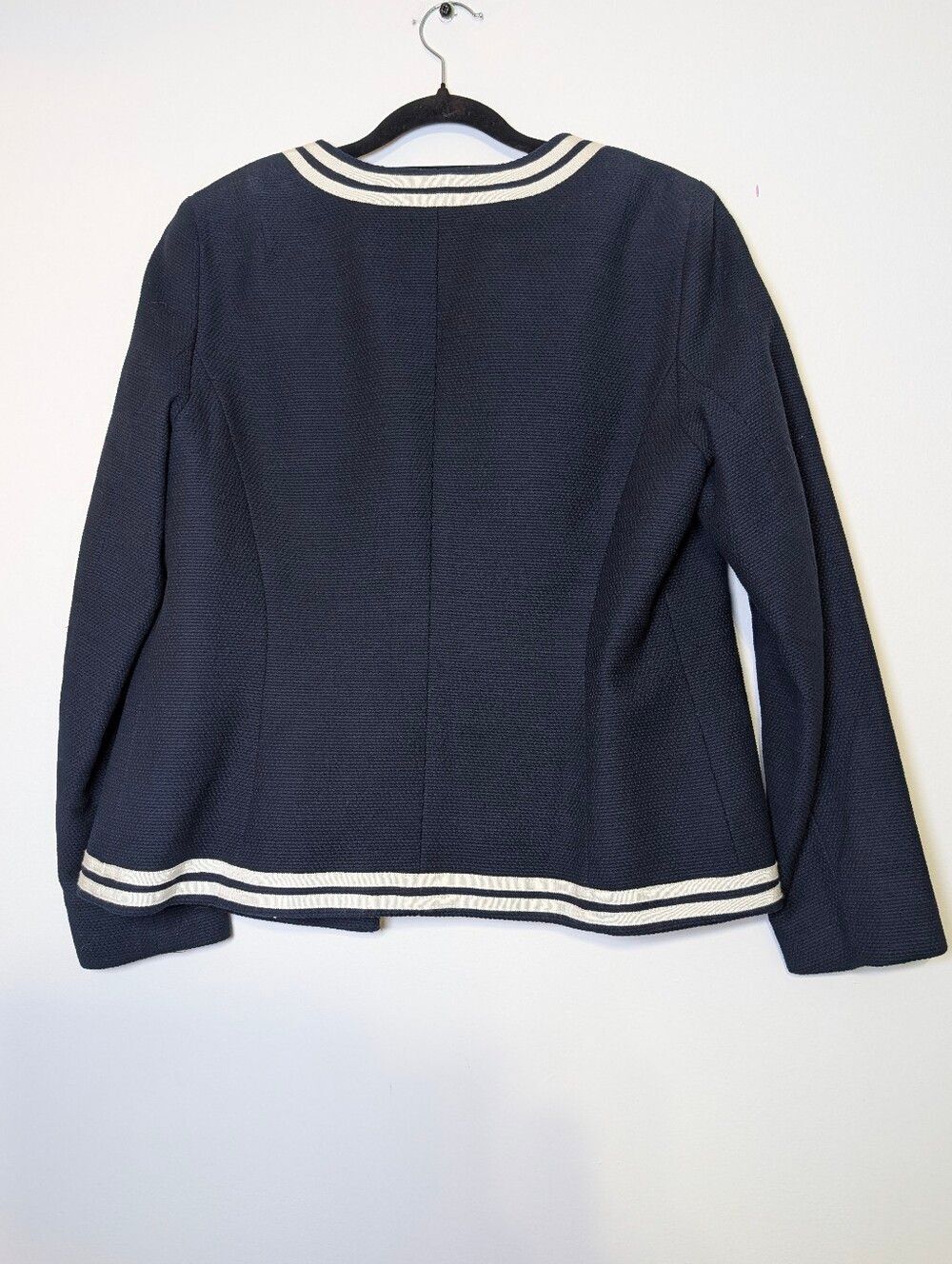 Talbots Navy Textured Trim Blazer Jacket Women’s Size 10 Preppy Coastal Workwear - Picture 4 of 6